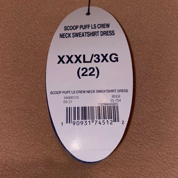 🆕 Scoop Puff Sleeve Crew Neck Sweatshirt Dress Beige Long Sleeve XXXL 3X (22) - Picture 6 of 10